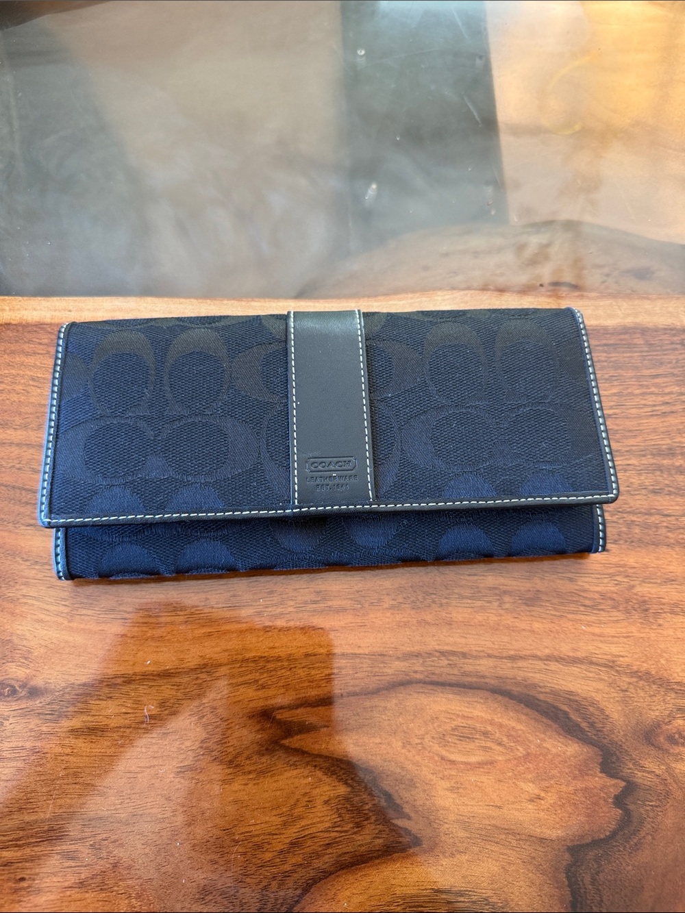 Coach Black Signature Continental Wallet — Leather Trim